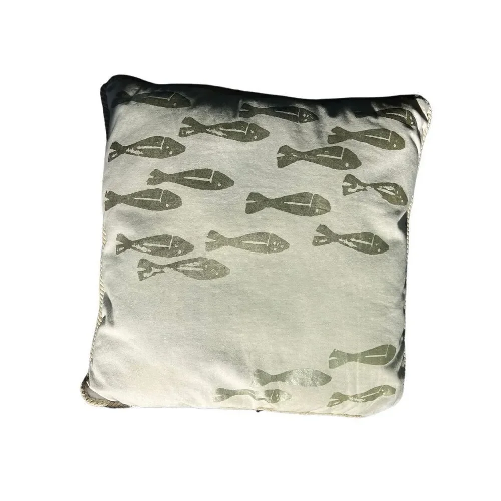 Set of 2  Max Studio Home Silver/White Fish Print Decorative Throw Pillows